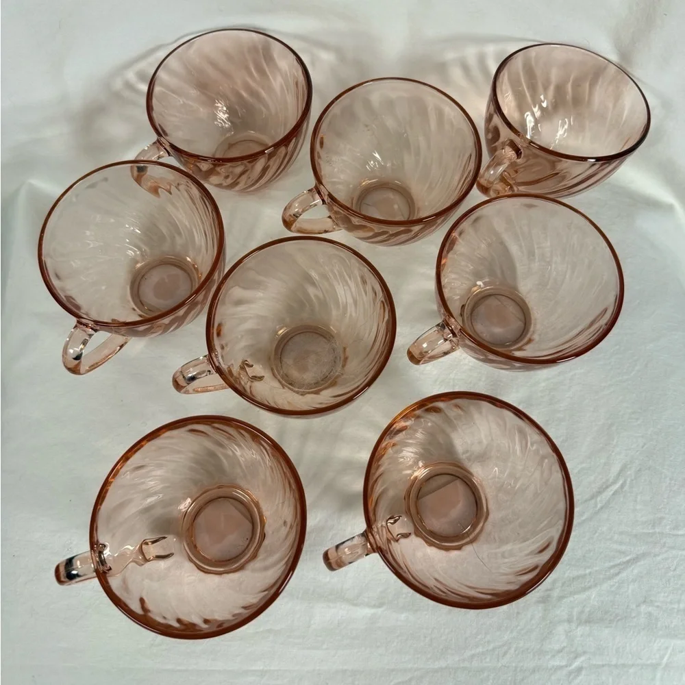 Vintage Arcoroc France French Pink Swirl Rosaline Teacups Set of 8
